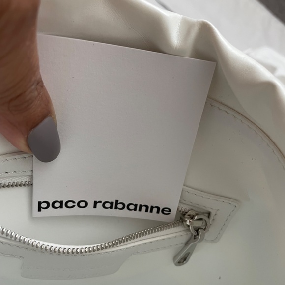 PACO RABANNE Silver Metallic Mirror Cage Faux Leather Large Bucket Bag - Picture 9 of 15